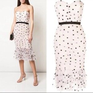 NEW NWT Marchesa Notte Strapless Sequin Polka Dot Tulle Dress